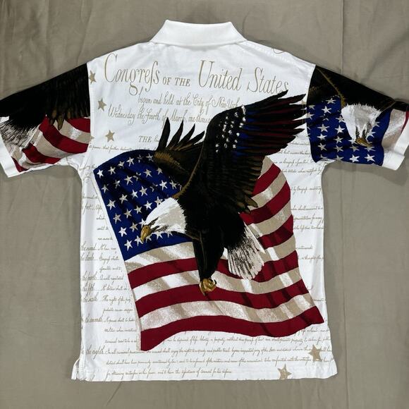 Cotton Traders Sport Polo Shirt MED Declaration Of Independence All Over Print - Picture 12 of 15